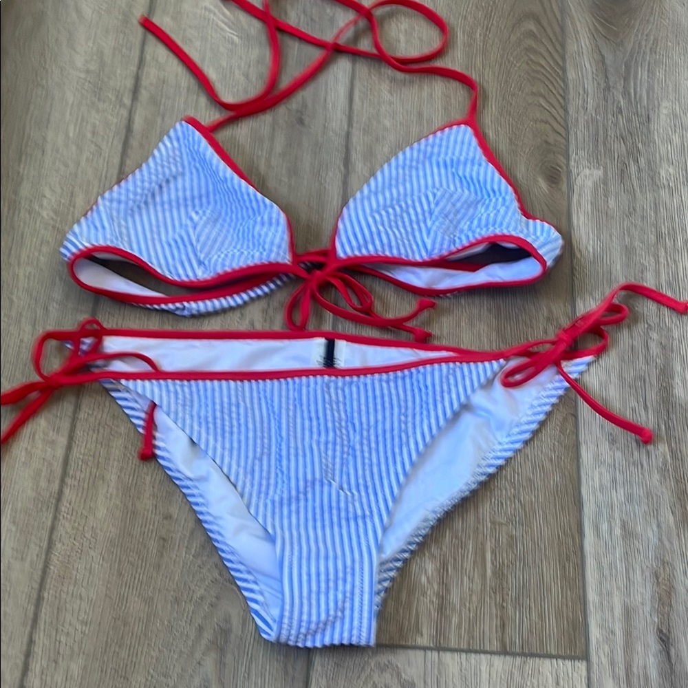 Striped Bikini with Red Accents